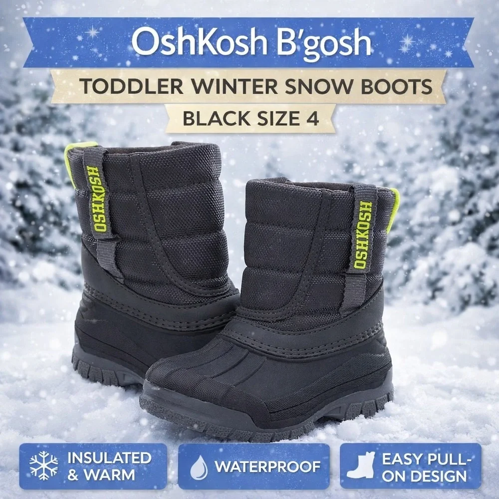 OshKosh B’gosh Toddler Winter Snow Boots Black Size 4 NWT